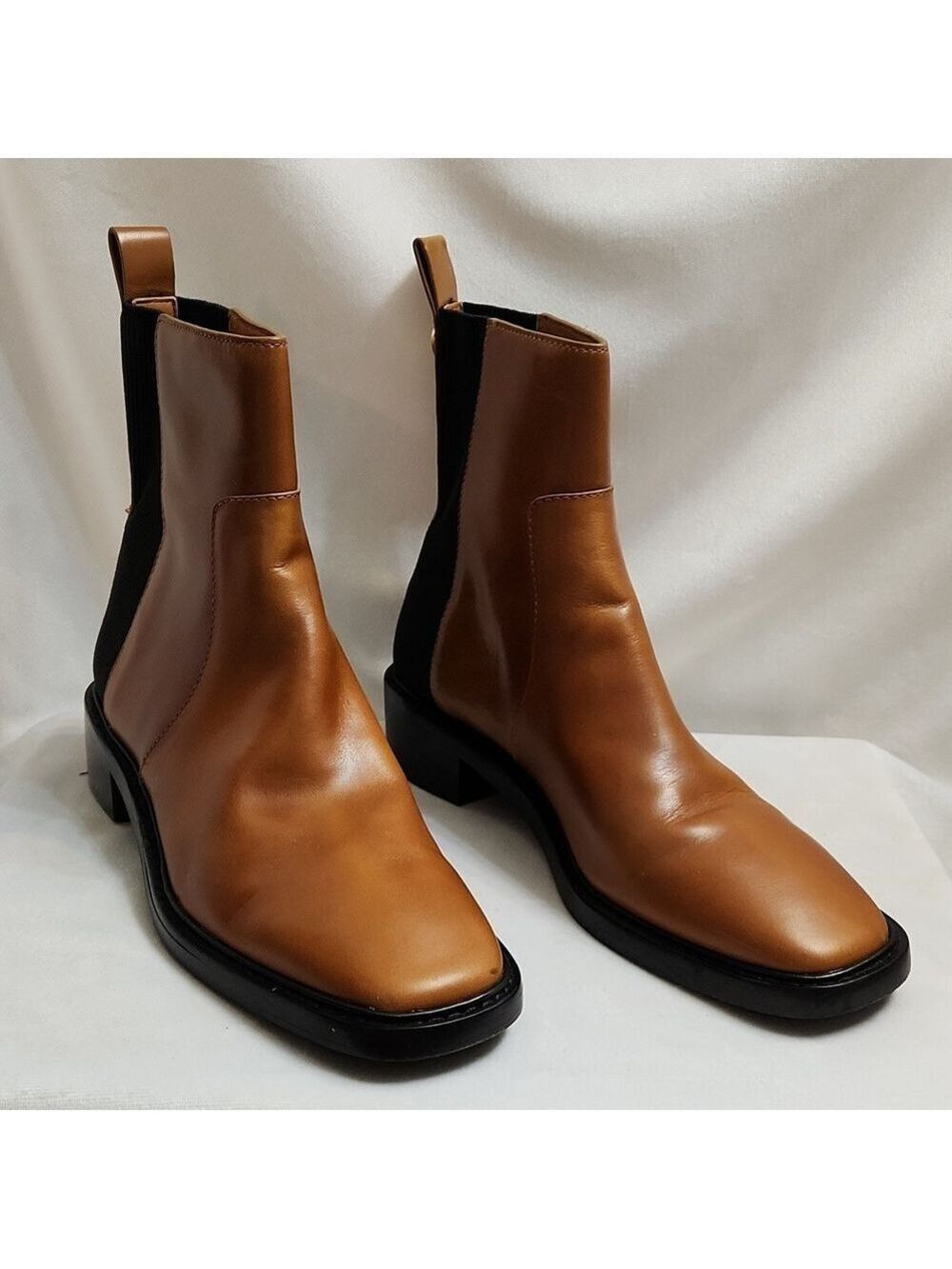 Tory Burch Chelsea Brown Black Leather Heeled Ankle Boots (W Size 10) - Picture 3 of 16
